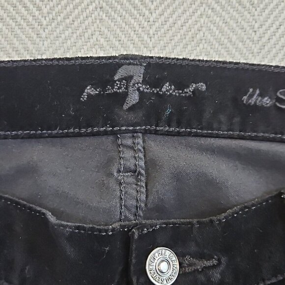 7 For All Mankind Jeans Women 32 (34x30) Black Velvet Straight Low Rise Velour - Picture 9 of 16